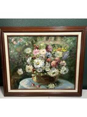 Mid 20th Century Oil on Canvas Wildflower Still Life Artist Signed 16x20 Framed